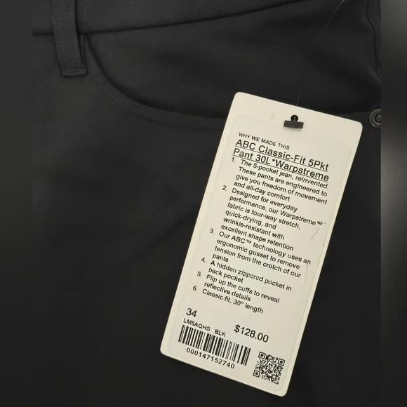 NWT Lululemon Men’s ABCClassic- Fit 5 Pkt Pants SZ 34 X 30 (30 L)Warpstreme